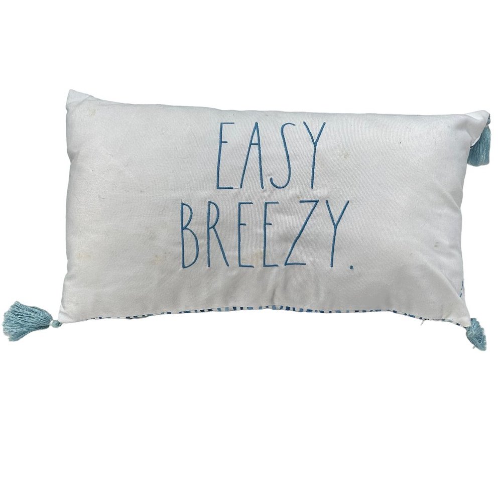 Easy Breezy Blue White aqua tassel trim lumbar throw accent pillow shibo…